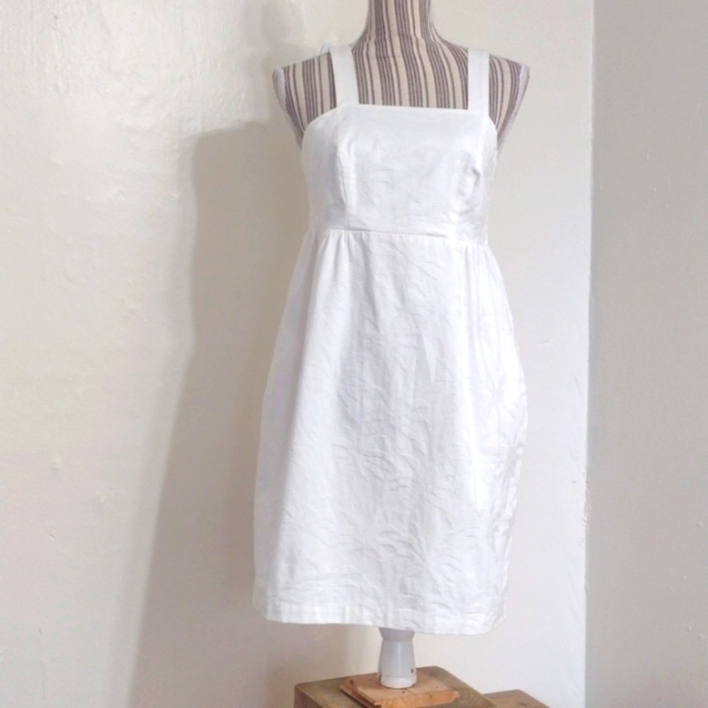 Tori Richard White Slim Shady Irina Dress with Palm Print w Pockets Size 2 NWT